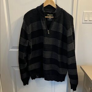 Point Zero Black and Gray Striped Zip-Up Sweater